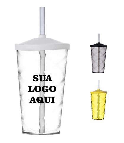 Copo Espiral Com Tampa e Canudo 500ml 2301 Personalizado