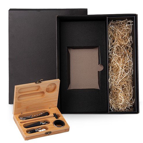 Acess�rios Para Vinho Com Estojo Em Bambu E Espa�o Para Garrafa- 6 P�s KT-9024R