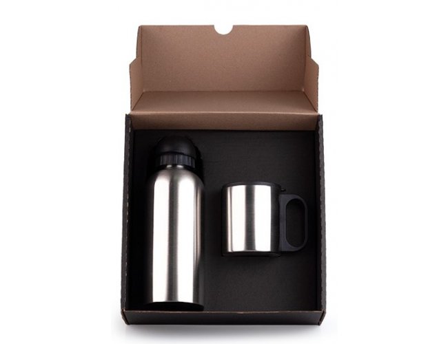 Conj. De Garrafa E Caneca Em Aço Inox 600/180 Ml - 2 Pçs IX-01611