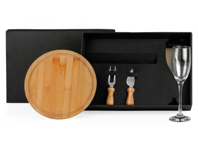 Conj. Para Queijo Em Bambu C/ Ta�a P/ Champagne - 4 Pe�as KT-9038U