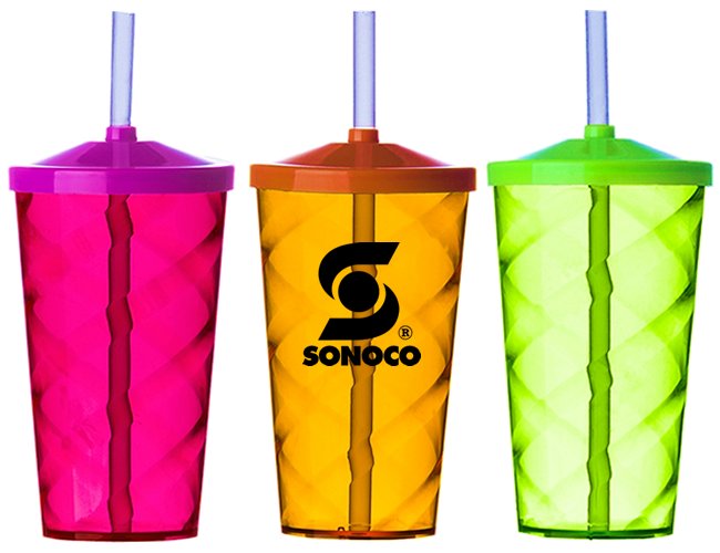 Copo Espiral Neon Com Tampa e Canudo 500ml 2301 Personalizado