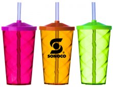 Copo Espiral Neon Com Tampa e Canudo 500ml 2301 Personalizado