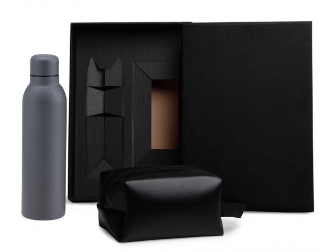 Kit Garrafa E Necessaire - Cinza/Preto - 2 P�s KT-90364