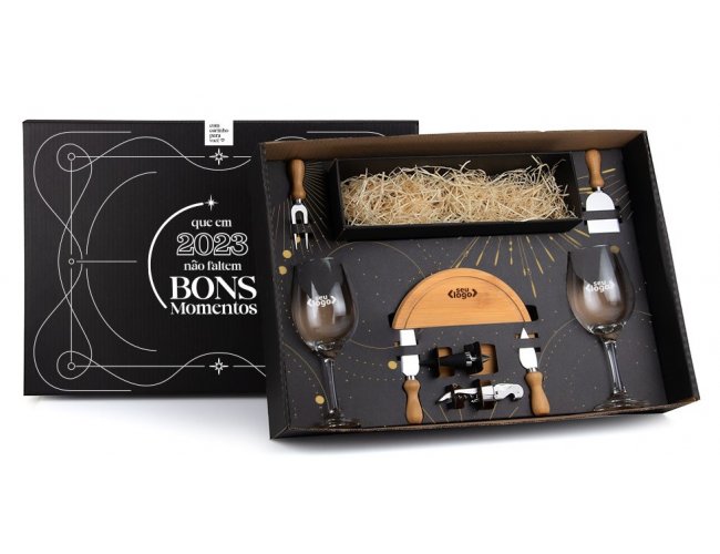 Kit Queijo E Vinho Com Espaço Para Garrafa - 9 Pçs KT-90007