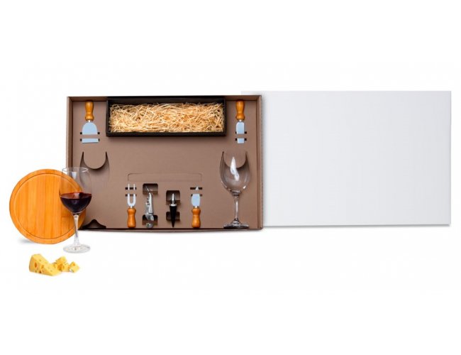 Kit Queijo E Vinho Com Espa�o Para Garrafa - 9 P�s KT-90007-BCO